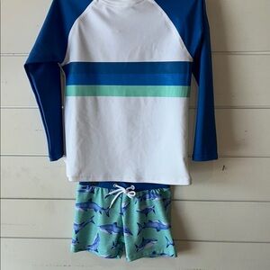 Snapper Rock Blue and White Rashguard Swim Shirt and trunks set